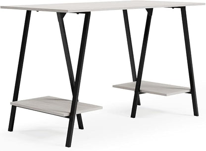 Signature Design by Ashley Bayflynn Modern Home Office Desk or Drafting Table with Sawhorse Legs, White & Black