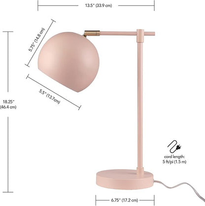 Globe Electric 52285 Hannah 18" Desk Lamp, Matte Pink, Brass Pivot Joint, in-Line On/Off Rotary Switch