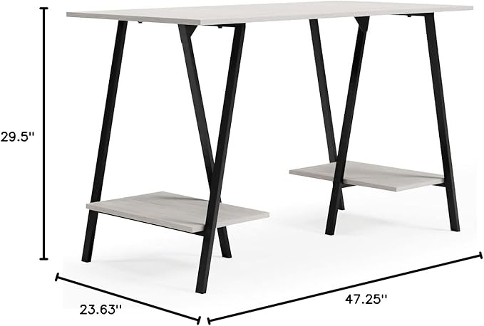 Signature Design by Ashley Bayflynn Modern Home Office Desk or Drafting Table with Sawhorse Legs, White & Black