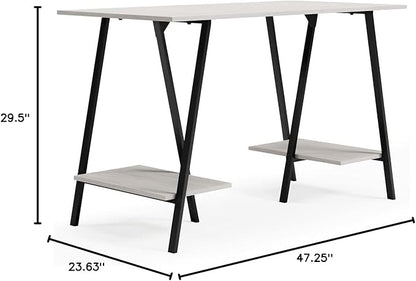 Signature Design by Ashley Bayflynn Modern Home Office Desk or Drafting Table with Sawhorse Legs, White & Black