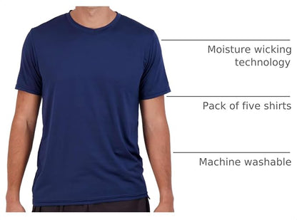 5 Pack Men's Dry Fit V Neck Gym Workout T Shirts Athletic Moisture Wicking | Cooling, Quick Dry, Breathable, Short Sleeve, Exercise, Cycling, Sports, Outdoor, Fitness, Golf, Crossfit, Hiking, Tennis