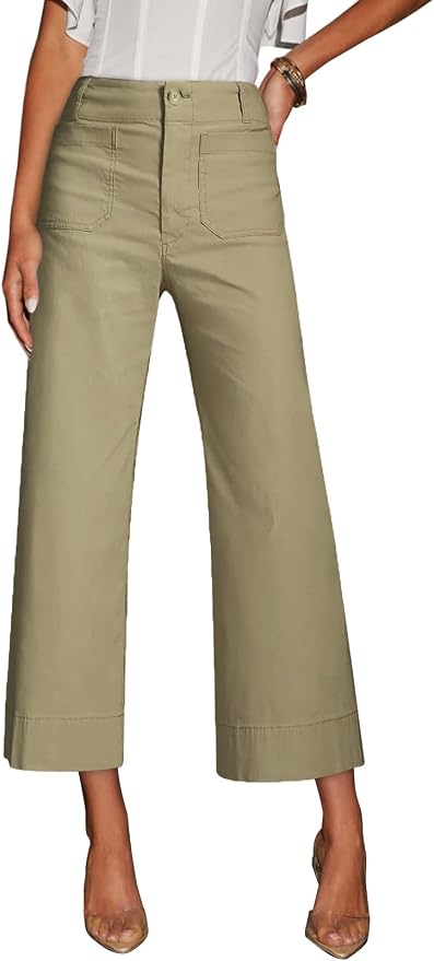 miduo Womens High Waisted Cropped Wide Leg Stretchy Straight Pants Trousers with Pockets