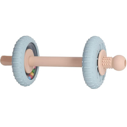 Baby Teething Toys Baby Rattle Teething Straw 3-in-1 Barbell-Shaped, Made from Silicone, Built-in Toothbrush Head and Nipple Shape, Bpa-Free, Phthalate Free, Professionally Certified, Blue