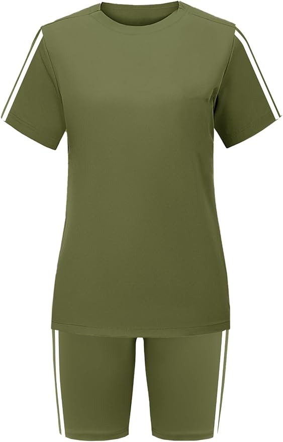 STOLKISS Women 2 piece Short Sets Classic Striped Outfits Summer Casual Short Sleeve T-Shirt and Short Jogger Tracksuits Sets