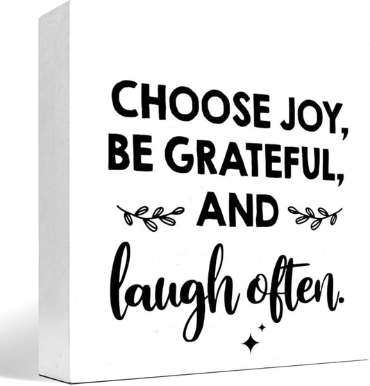 Inspirational Wood Box Sign Desk Decor,Choose Joy Be Grateful and Laugh Often Wood Plaque Signs,Rustic Positive Wooden Block Sign Decor for Office Workplace Classroom Shelf Table Decoration C1078