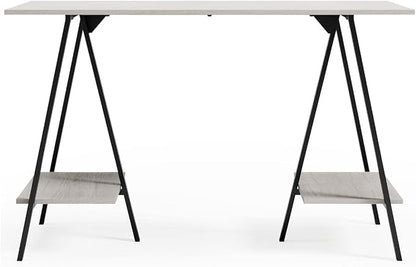 Signature Design by Ashley Bayflynn Modern Home Office Desk or Drafting Table with Sawhorse Legs, White & Black