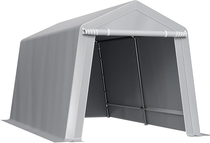 VEVOR Outdoor Storage Shed, 8 x 14 ft Portable Storage Tent with Roll-up Door & Vents, Waterproof Canopy Shed Shelter, Heavy Duty Frame, Patio Garage Carport for Motorcycle, Lawn Mower, Bike, Grey