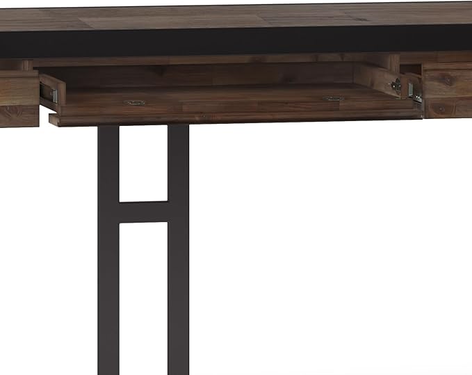SIMPLIHOME Erina SOLID WOOD and Metal Modern Industrial 72 inch Wide Home Office Desk, Writing Table, Workstation, Study Table Furniture in Rustic Natural Aged Brown with 2 Drawers