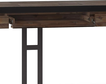 SIMPLIHOME Erina SOLID WOOD and Metal Modern Industrial 72 inch Wide Home Office Desk, Writing Table, Workstation, Study Table Furniture in Rustic Natural Aged Brown with 2 Drawers