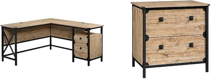Sauder Steel River L-Shaped Desk (59.84" x 57.32" x 29.53") Steel River Lateral File (30.08" x 20.75" x 29.53") Bundle, Milled Mesquite Finish