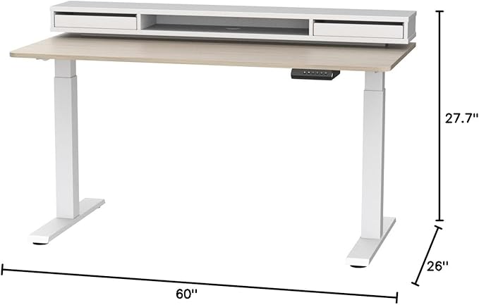 FEZIBO 60 × 26 Inch Electric Standing Desk with Monitor Stand, Height Adjustable Table with LED Strips, Ergonomic Home Office Furniture with 2 Drawers Storage Gaming Workstation, Light Walnut Top