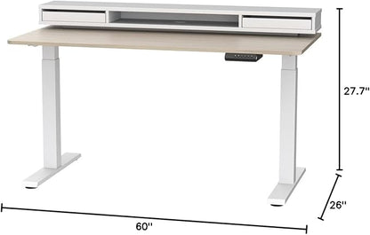 FEZIBO 60 × 26 Inch Electric Standing Desk with Monitor Stand, Height Adjustable Table with LED Strips, Ergonomic Home Office Furniture with 2 Drawers Storage Gaming Workstation, Light Walnut Top