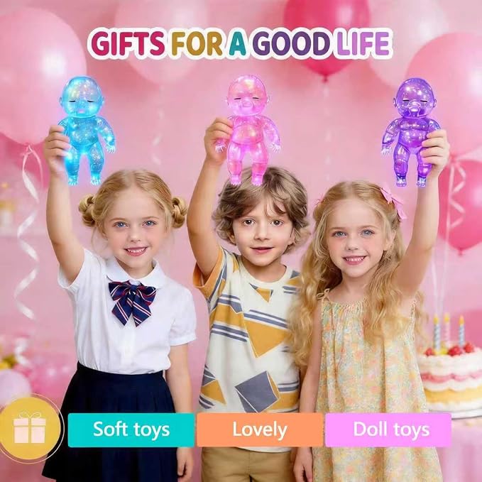 Shiny Baby Doll Soft Rubber Stress Relief Toy – Glowing Stress Ball – Cute Maltose Doll – Stress Relief Toy for Teens and Adults; Party Gift; Soft Toy for Anxiety Relief (Purple)