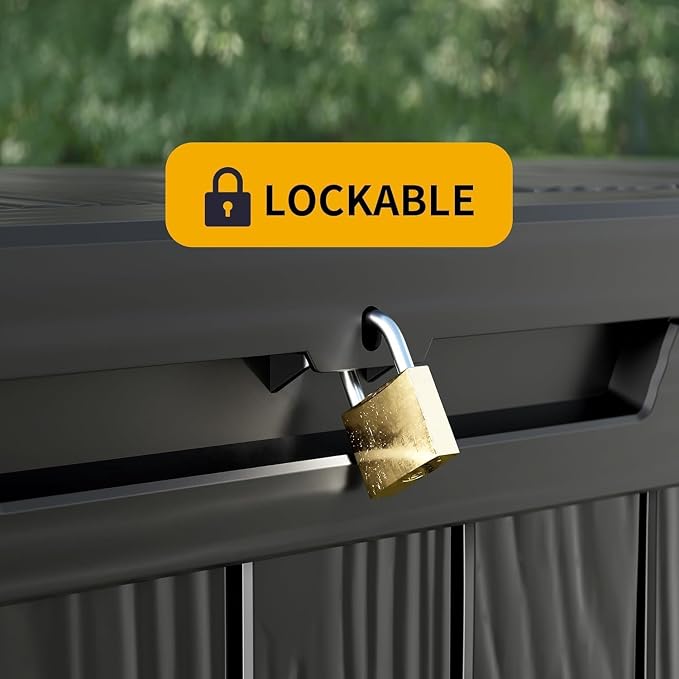 280 Gallon Outdoor Storage Box Waterproof, Lockable Resin Deck Box Large Storage Bin for Patio Furniture Cushion, Garden Tools, Pool Accessories, UV-Resistant, Black