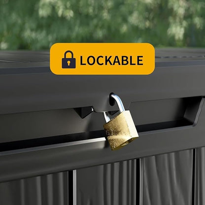 280 Gallon Outdoor Storage Box Waterproof, Lockable Resin Deck Box Large Storage Bin for Patio Furniture Cushion, Garden Tools, Pool Accessories, UV-Resistant, Black
