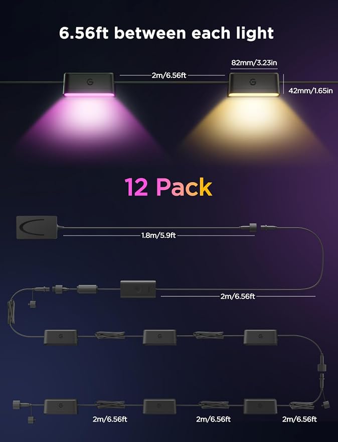 Govee 72ft RGBIC Outdoor Deck Lights, 4000K White Light, IP65 Smart Lights | 60+ scene modes, -4°F to 104°F, APP Remote or Voice Control, Work with Alexa, Matter, Google Home, Music Mode, Patio Decor