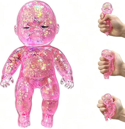 Shiny Baby Doll Soft Rubber Stress Relief Toy – Glowing Stress Ball – Cute Maltose Doll – Stress Relief Toy for Teens and Adults; Party Gift; Soft Toy for Anxiety Relief (Pink)