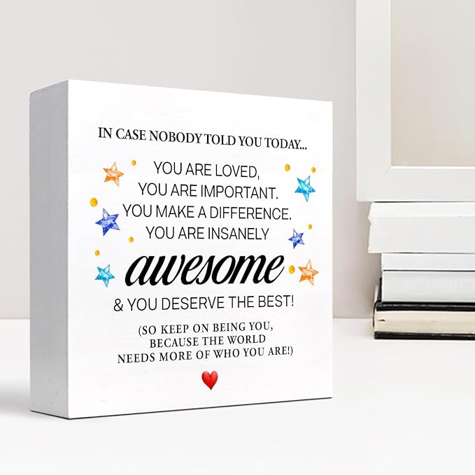 In Case Nobody Told You Today You are Awesome Wood Block Sign Desk Decor,Inspirational Encouragement Wooden Box Plaque Sign Desk Decor for Classroom Home Office Dorm Shelf Table Decorations