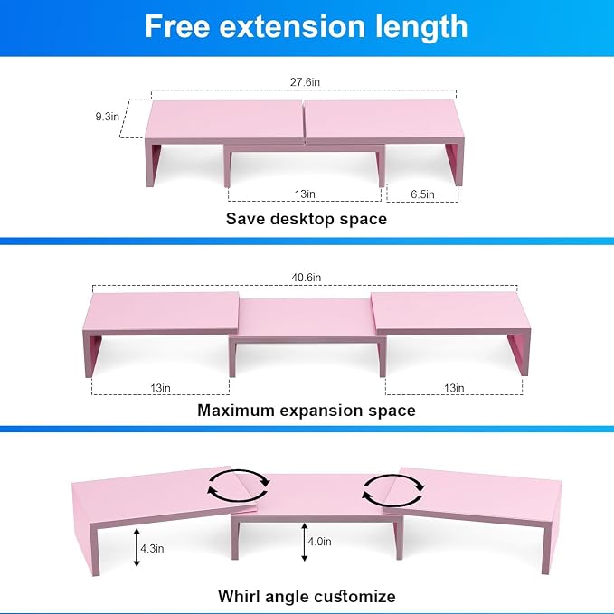 Dual Monitor Stand for Desk, Metal Monitor Riser, Pink office Supplies and Accessories (Pink)