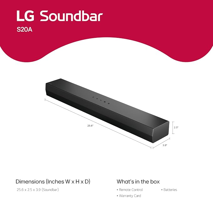 LG S20A 2.0 ch. Soundbar, Dolby Digital, TV Synergy, Wow Interface, DTS Digital Surround