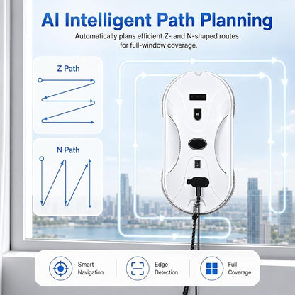 Robotic Window Cleaner with 3-Layer Safety, Smart Z/N Path Navigation, 2800Pa Strong Suction & UPS Anti-Drop, Perfect for High-Rise Windows, Glass Doors, Shower Glass, Gift for Parents