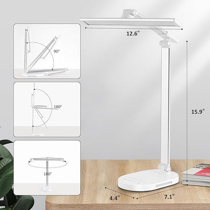 LED Desk Lamp, Dimmable Table Lamp Reading Lamp with USB Charging Port,5 Lighting Modes, Sensitive Control, 60 Minutes Auto-Off Timer, Eye-Caring Office Lamp(White)