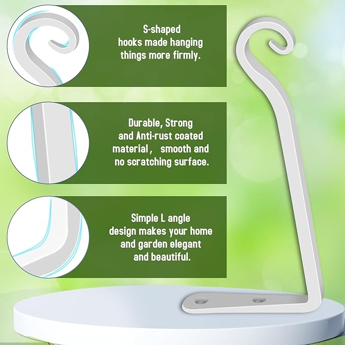 FEED GARDEN Hanging Plant Bracket 10 Inch 2 Pack, Hand-Forged Plant Hanger for Hanging Bird Feeders, Wind Chimes, Flower Baskets, Lanterns, Indoor/Outdoor Use, White