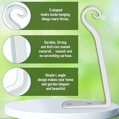 FEED GARDEN Hanging Plant Bracket 10 Inch 2 Pack, Hand-Forged Plant Hanger for Hanging Bird Feeders, Wind Chimes, Flower Baskets, Lanterns, Indoor/Outdoor Use, White