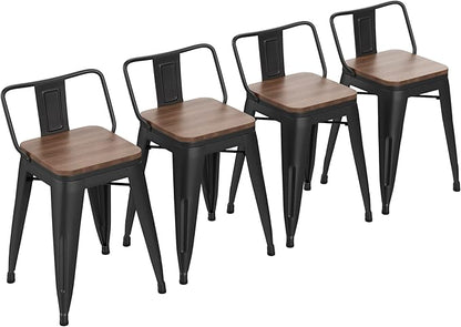 Yongchuang 18" Bar Stools Set of 4 Metal Stackable Short Stools for Classroom Kitchen Dining Stool Chairs with Wood Top Low Back