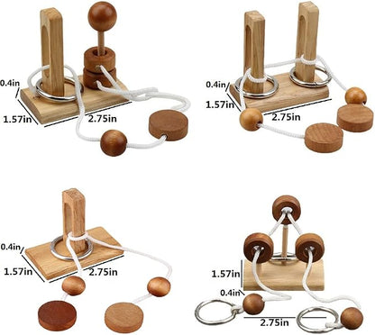 Brain Teaser Puzzle Wooden Threading Rope Loop Puzzle Luban Lock Brain Teaser Game Adult Kids Toy Puzzles for Adults (4)