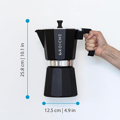 GROSCHE Milano Moka pot, Stovetop Espresso maker, Greca Coffee Maker, Stovetop coffee maker and espresso maker percolator (Black, 12 cup) | Cuban Coffee Maker And Italian Moka Pot For Stovetop Espresso; For Gas, Electric, And Propane Stoves With A Soft...