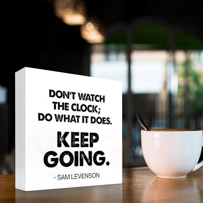 Keep Going Wood Box Signs,Inspirational Quote Wood Plaque Sign Desk Decor,Rustic Motivational Wooden Block Sign Decor for Home Office Shelf Desk Table Decoration C1069