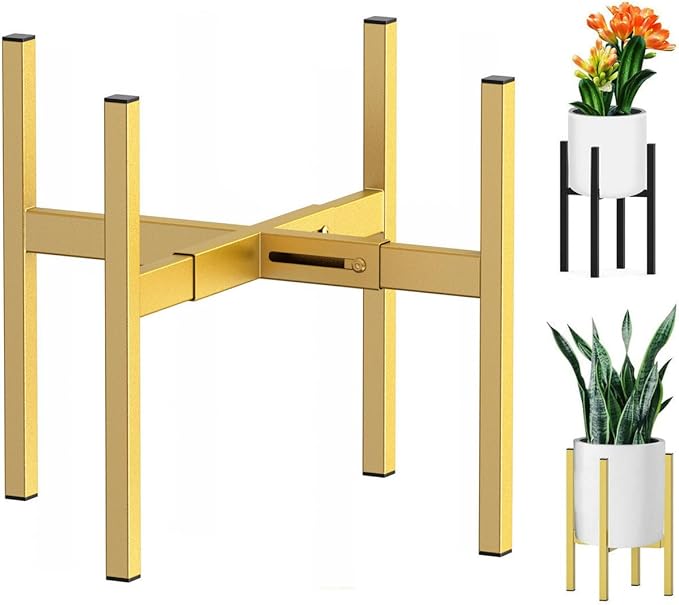 Metal Plant Stand, Adjustable Size Fits 10 12 13 14 15 16 Inches Large Planter Pot,Mid Century Expandable Plant Holder Indoor Outdoor Corner (HeavyGold, Fits all pots between 8" and 16")