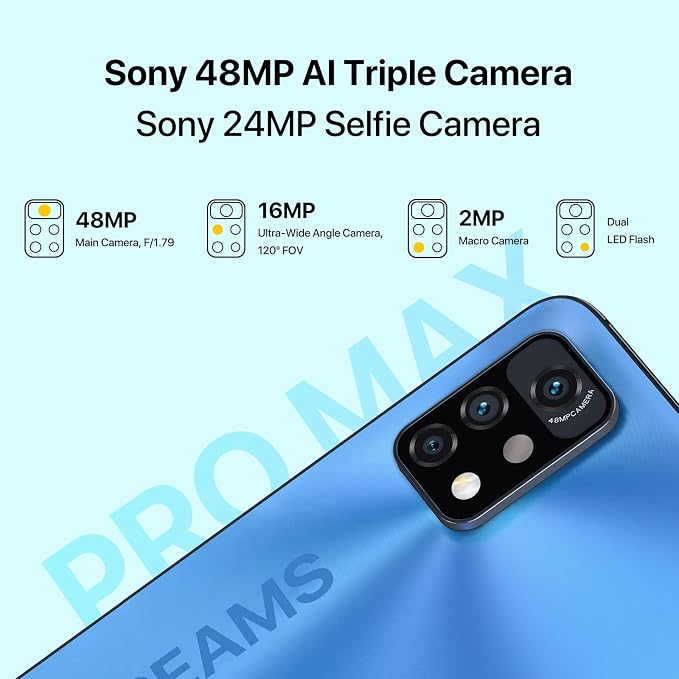 UMIDIGI A11 Pro Max Unlocked Cell Phone, Helio G80, 4GB+128GB Expandable 256GB, 6.8 Inch FHD Touch Screen, 5150mAh Battery Android Phone, 48MP+16MP, Dual SIM 4G Volte, Al Face Unlock