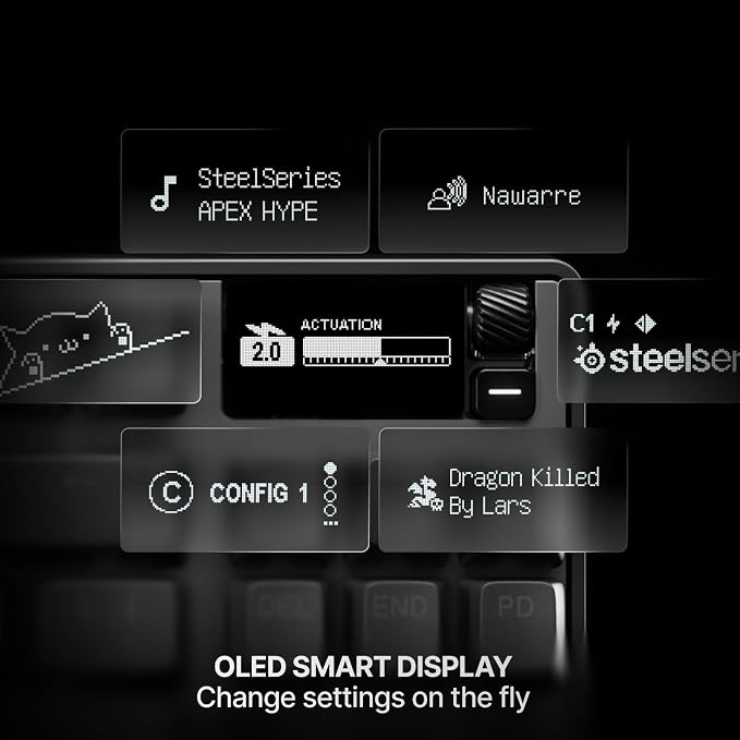 SteelSeries Apex Pro TKL Gen 3 Gaming Keyboard - OmniPoint 3.0 Analog Magnetic Switches, Quickset Auto-Presets (Rapid Trigger, Rapid Tap/SOCD, Protection Mode), OLED, RGB, PBT Keycaps, 2.4G+BT, Black