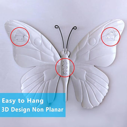 Metal Butterfly Wall Decor - 9.6" Outdoor Fence Wall Art Decor, Hanging Decoration for Garden Yard Living Room Bedroom Patio Balcony(4 Pack)