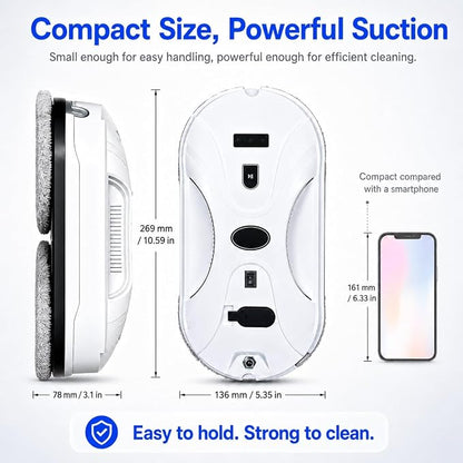 Robotic Window Cleaner with 3-Layer Safety, Smart Z/N Path Navigation, 2800Pa Strong Suction & UPS Anti-Drop, Perfect for High-Rise Windows, Glass Doors, Shower Glass, Gift for Parents