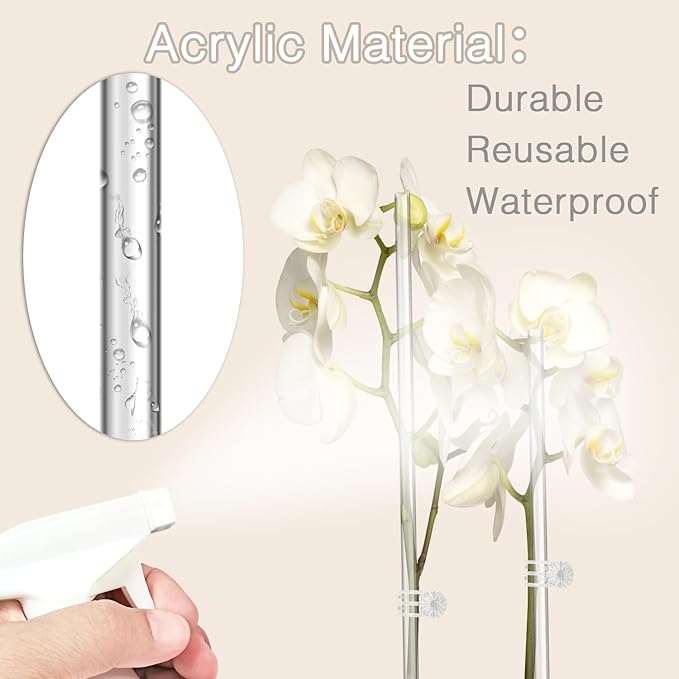 Plant Stakes,Plant Sticks 20PCS Acrylic Clear Plant Support Stakes,16 Inches Garden Single Stem Orchid Stakes for Indoor and Outdoor Plants,Orchid,Potted Plants,Tomatoes,Flowers（with 20PCS Clips）