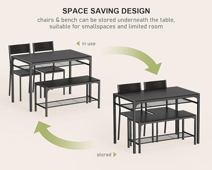 Gizoon Kitchen Table and 2 Chairs for 4 with Bench, 4 Piece Dining Table Set for Small Space, Apartment