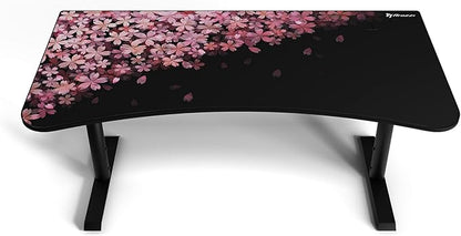 Arozzi Arena Special Edition Ultrawide Curved Gaming and Office Desk with Full Surface Water Resistant Desk Mat Custom Monitor Mount Cable Management Cut Outs - Flower