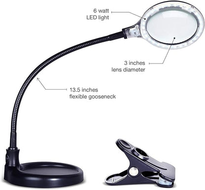 Brightech LightView Pro Flex 2 in 1 Magnifying Desk Lamp, 2.25x Light Magnifier, Adjustable Magnifying Glass with Light for Crafts, Reading, Close Work