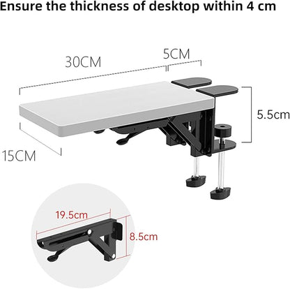 Ergonomics Desk Extender Tray, 11.8"x5.9" Punch-Free Clamp on, Foldable Keyboard Drawer Tray, Table Mount Arm Wrist Rest Shelf, Computer Elbow Arm Support