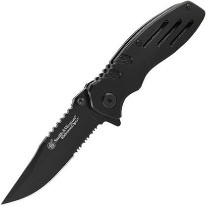 Smith & Wesson Accessories Extreme Ops SWA24S 7.1in S.S. Folding Knife with 3.1in Serrated Clip Point Blade and Aluminum Handle for Outdoor