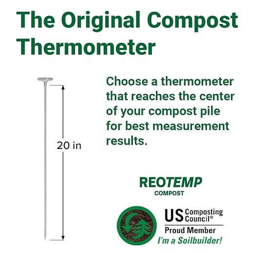 Reotemp 20 Inch Fahrenheit Backyard Compost Thermometer with Digital Composting Guide