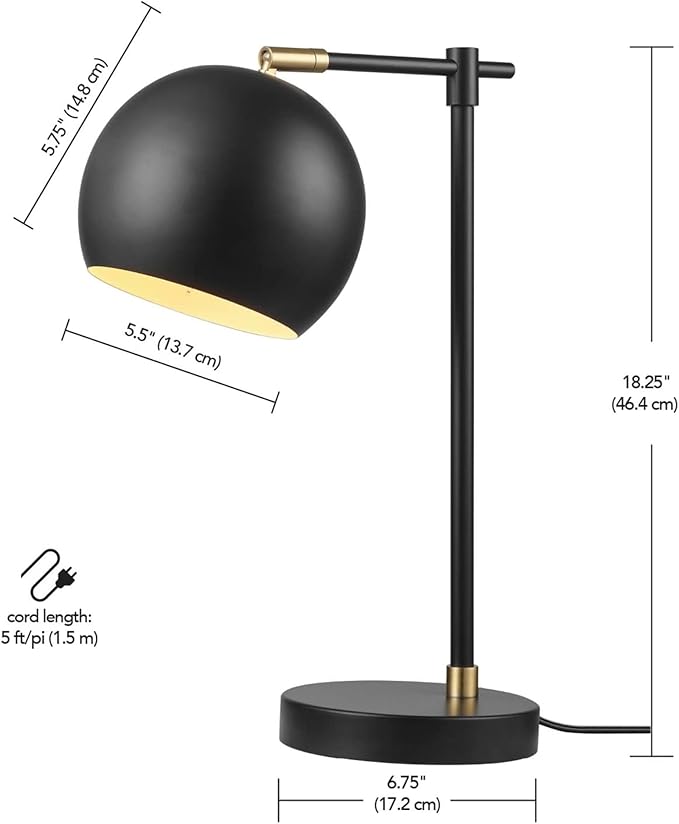 Globe Electric Novogratz x 65785 Charlotte 18" Table Lamp, Matte Black, Brass Accents