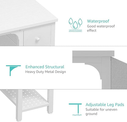 Lufeiya White Computer Desk with Drawers - 47 Inch PC Desk for Small Space Bedroom Home Office, Modern Simple Study Writing Table Desks with Storage Shelf, White