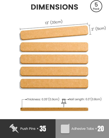 Fluxynara 13" x 2" Felt Wall Panels, Sunset Yellow | 5-Pack Cork Board Alternative with 35 Push Pins, Adhesive Mounting for Bedroom Door or Home Office