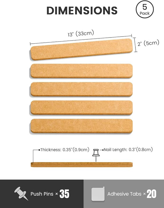 Fluxynara 13" x 2" Felt Wall Panels, Sunset Yellow | 5-Pack Cork Board Alternative with 35 Push Pins, Adhesive Mounting for Bedroom Door or Home Office