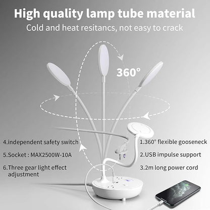 Bodun Small Bedside Lamp for Table Lamp Bedroom Desk Lamp with Dual USB Charging Port and AC Outlet Office Reading Light Adjustable Gooseneck Working White LED Lamp
