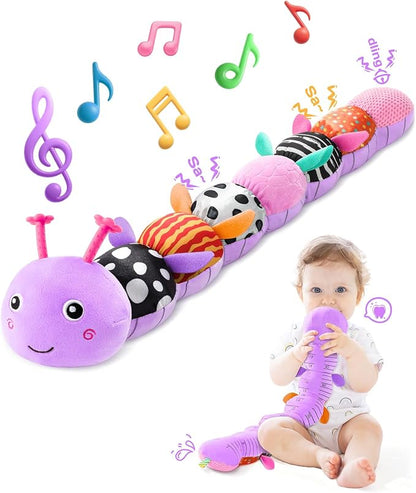 AWOTOY Baby Toys 6-12 Months Music Caterpillar,Stuffed Animals Infant Toys 0-3-6 Months,Baby Sensory Toys Tummy Time with Crinkle Rattle Teething Toys for Boys Girls Gifts Birthday|Lavender Purple